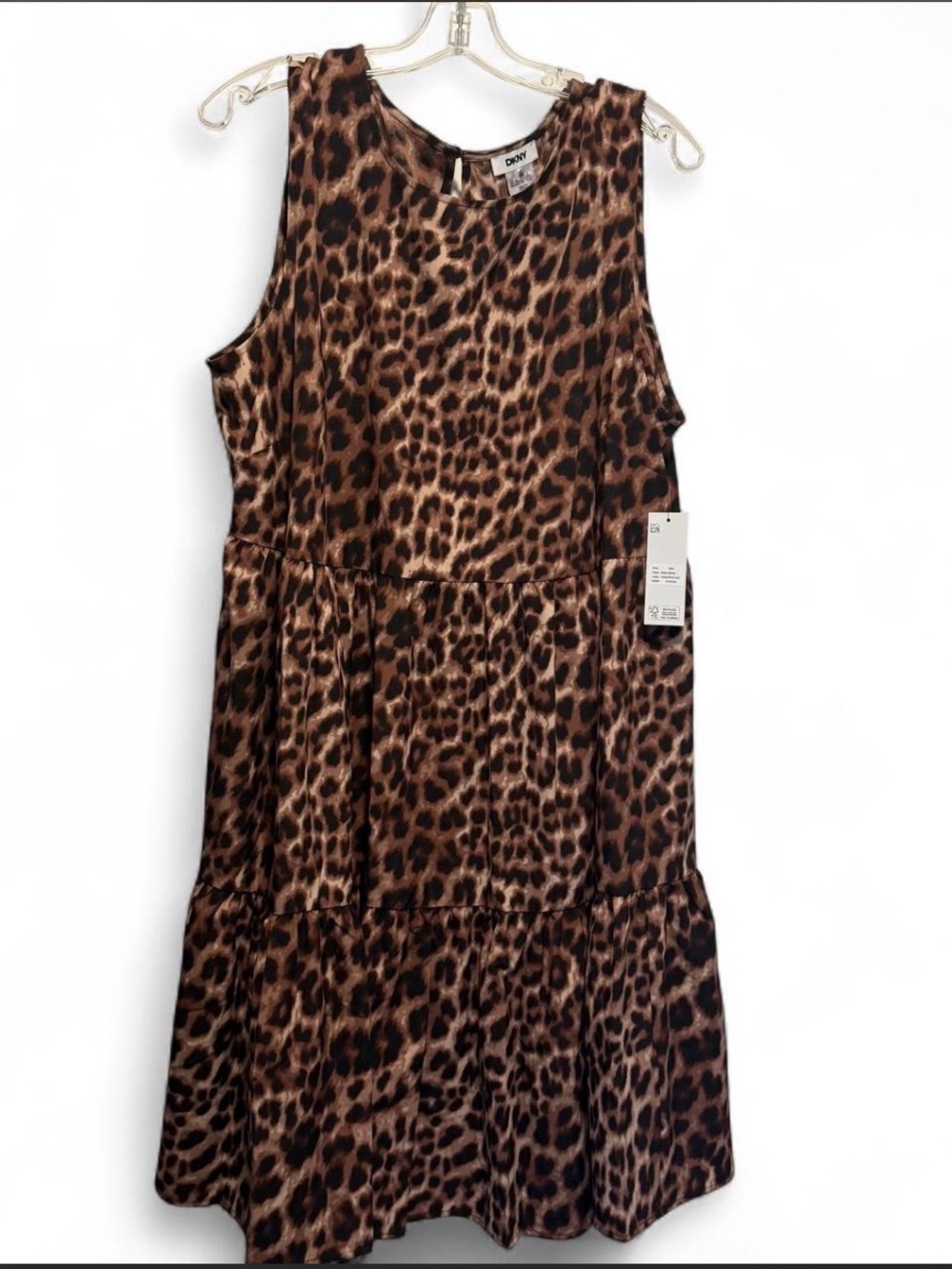 DKNY Leopard Print Tiered Midi Dress 18W NWT